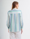 Multicolour Cotton Stripe Seersucker Shirt with Spread Collar