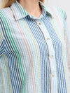 Multicolour Cotton Stripe Seersucker Shirt with Spread Collar