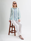 Multicolour Cotton Stripe Seersucker Shirt with Spread Collar