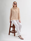 Brown & Cream Stripe Cotton Dobby Shirt